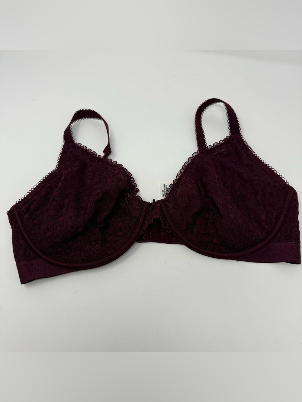 Victoria’s Secret Pink Dark Maroon Polka Dot Lace Unlined Bra 36DD
